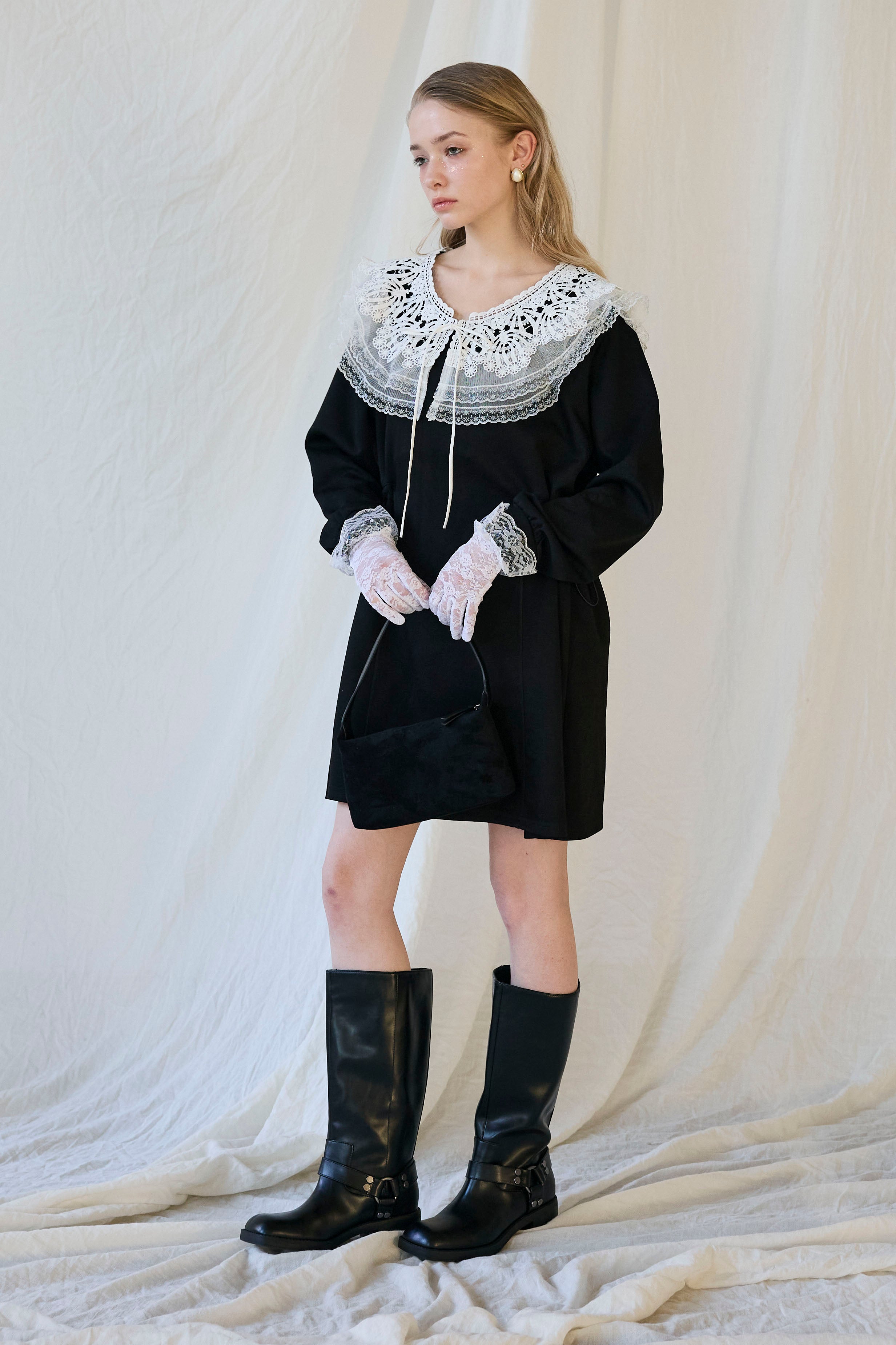 予約]ダブルレースカラーウエストシェイプミニワンピ – Frene