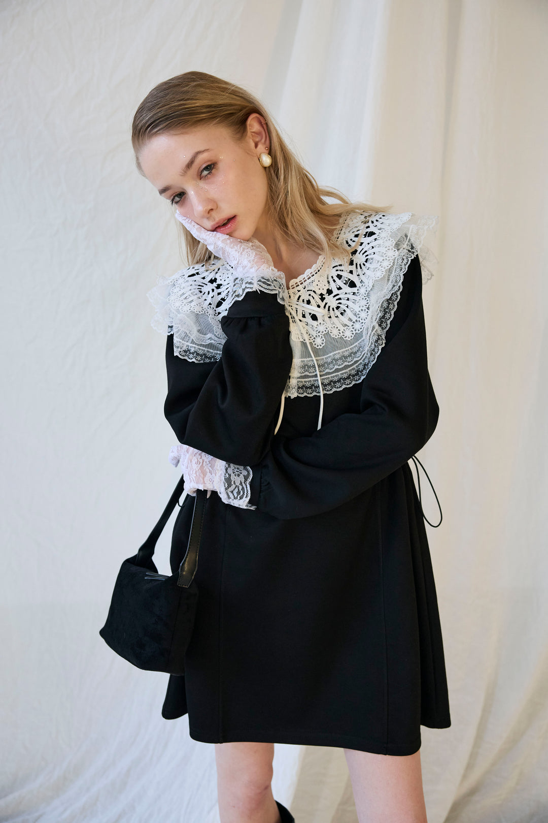 [予約]ダブルレースカラーウエストシェイプミニワンピ