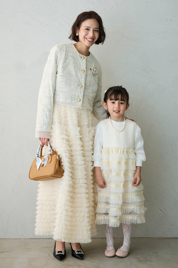 [予約/SET]ツイード×チュールレイヤードクロップドジャケット+ホイップチュールティアードスカート(2set)