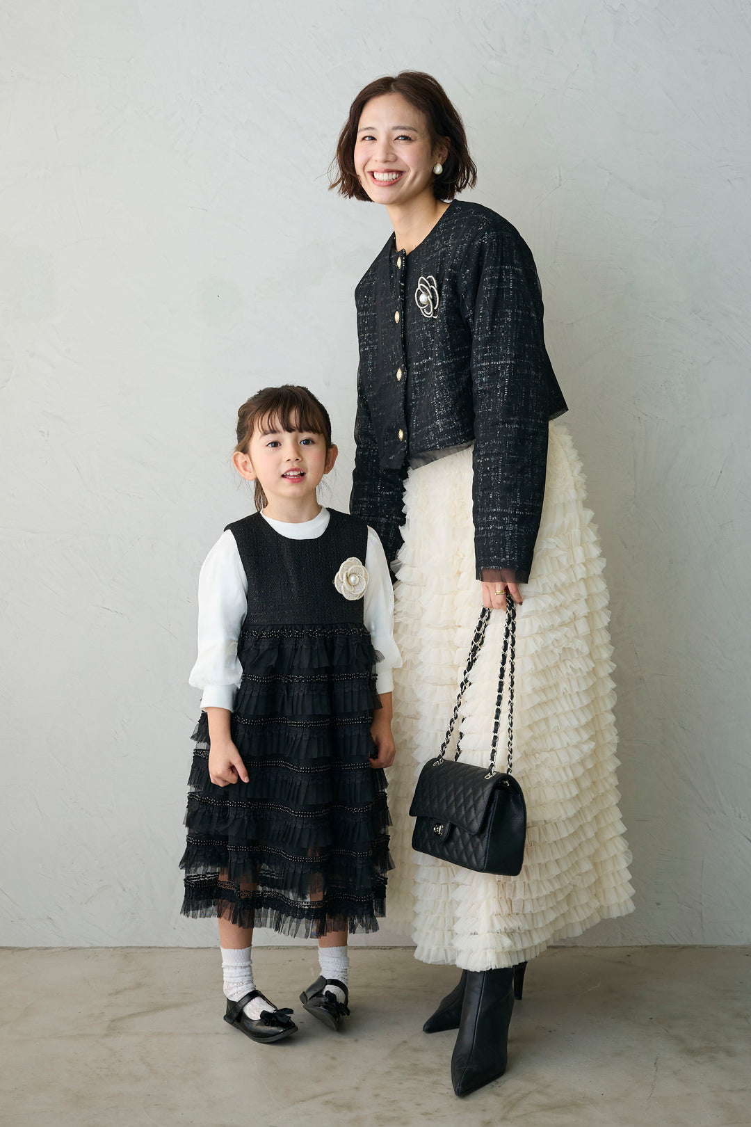 [予約/SET]ツイード×チュールレイヤードクロップドジャケット+ホイップチュールティアードスカート(2set)