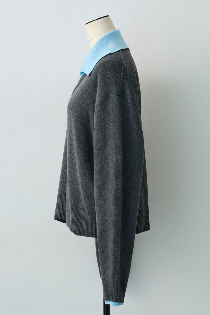 [予約]配色襟レイヤード風ニット
