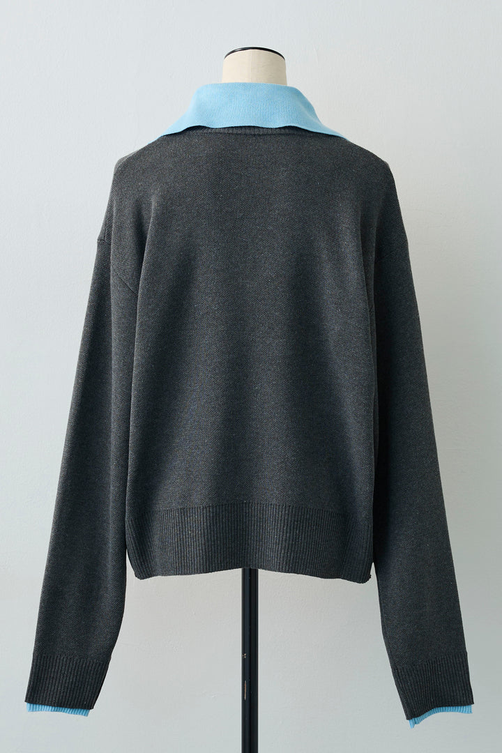 [予約]配色襟レイヤード風ニット