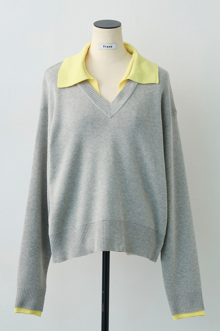[予約]配色襟レイヤード風ニット