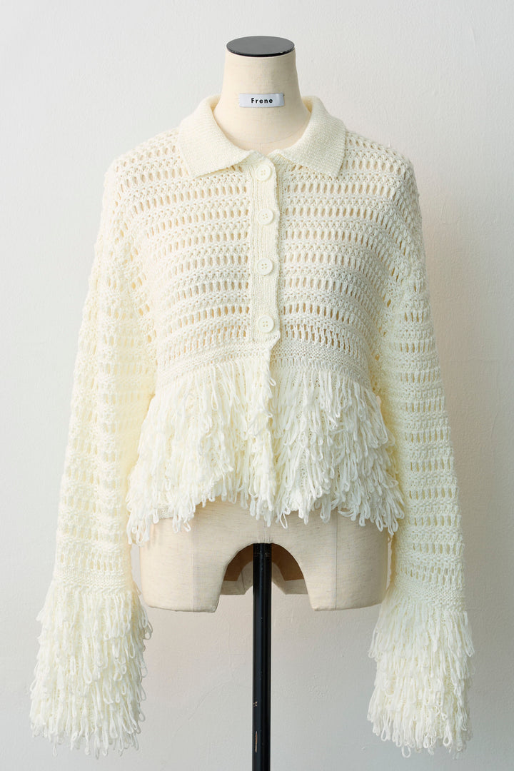 [予約]メッシュフリンジクロップドニット