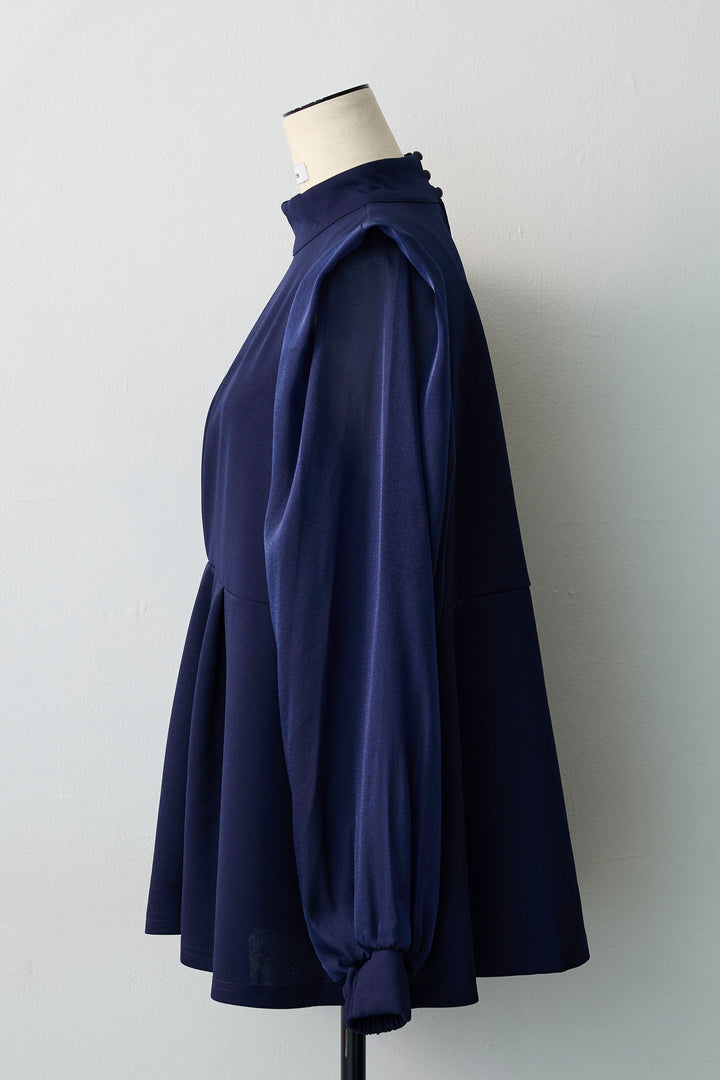 [予約]シアーリボン異素材ドッキングペプラムブラウス