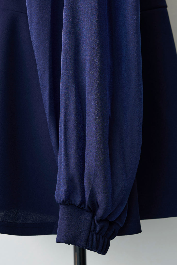 [予約]シアーリボン異素材ドッキングペプラムブラウス