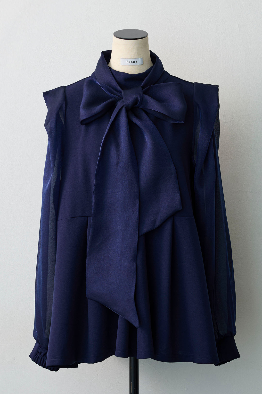 [予約]シアーリボン異素材ドッキングペプラムブラウス