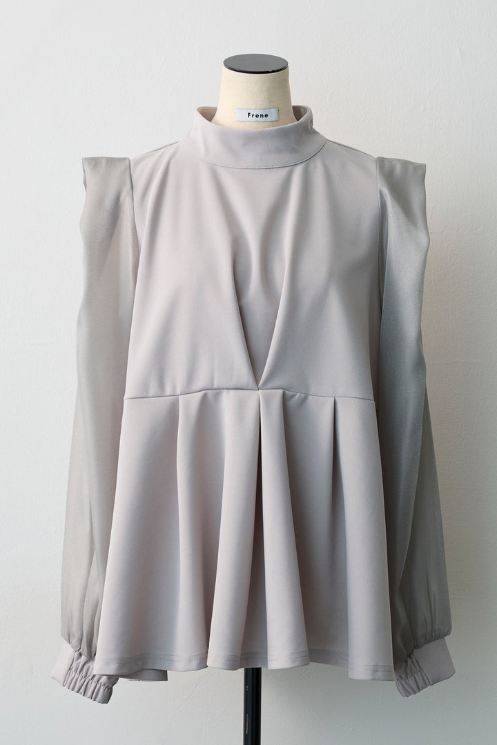 [予約]シアーリボン異素材ドッキングペプラムブラウス