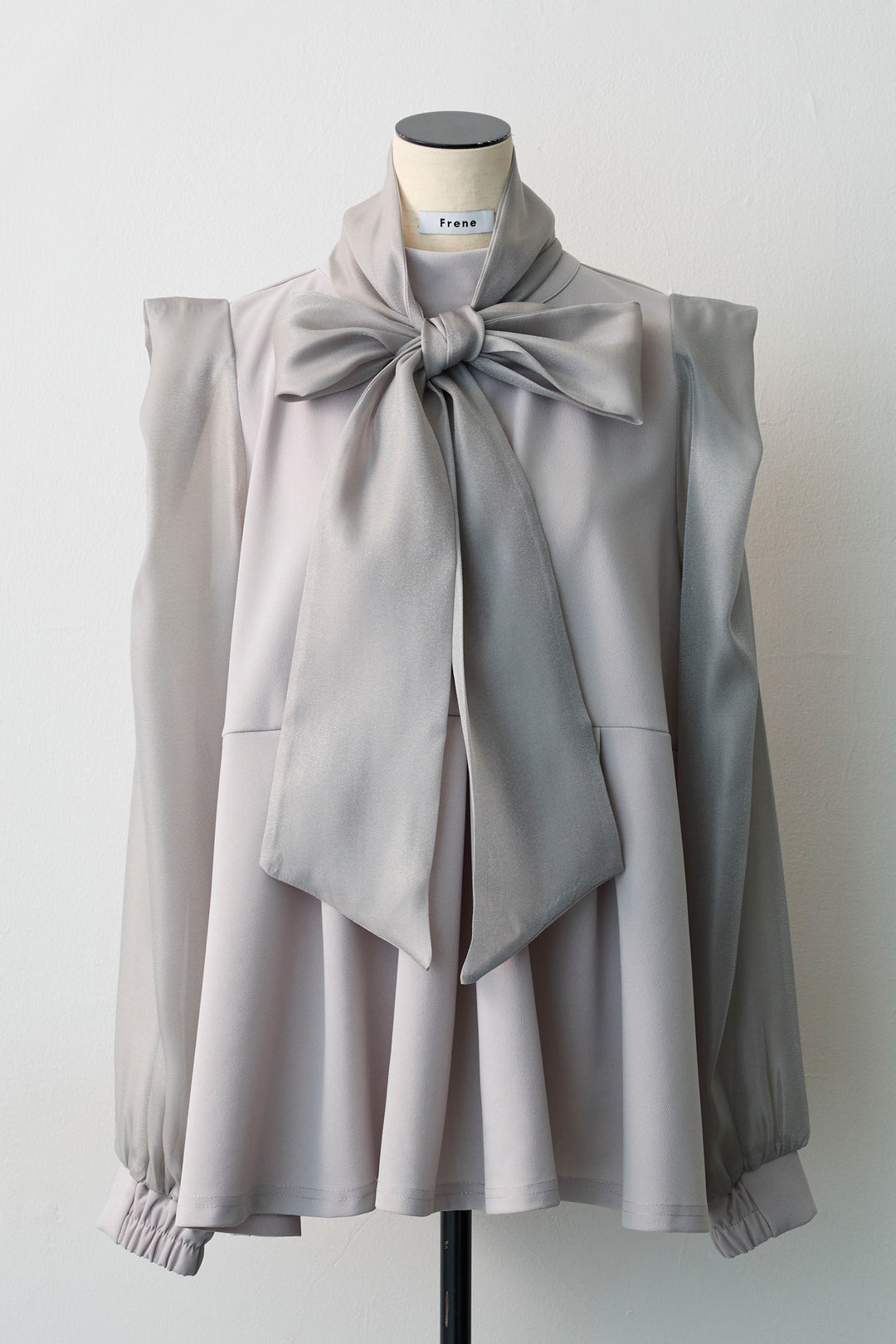 [予約]シアーリボン異素材ドッキングペプラムブラウス