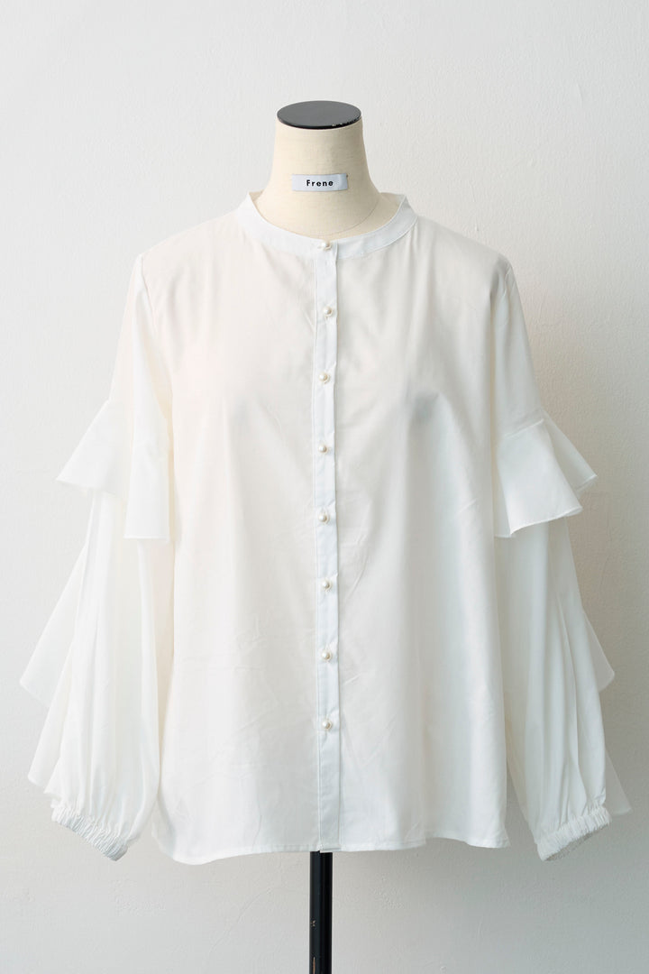 [予約]ティアードフリルスリーブパールボタンブラウス