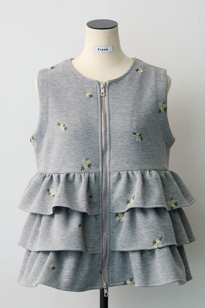 [予約]フラワー刺繍ティアードポンチベスト