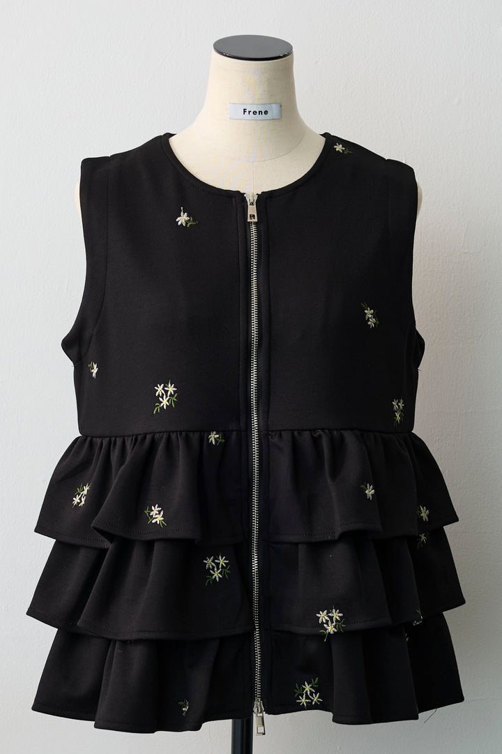 [予約]フラワー刺繍ティアードポンチベスト