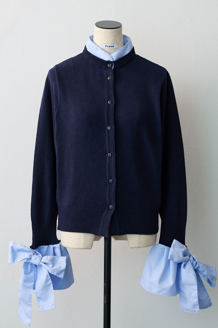 [予約]BIGリボンカフスデザインニットドッキングカーデ