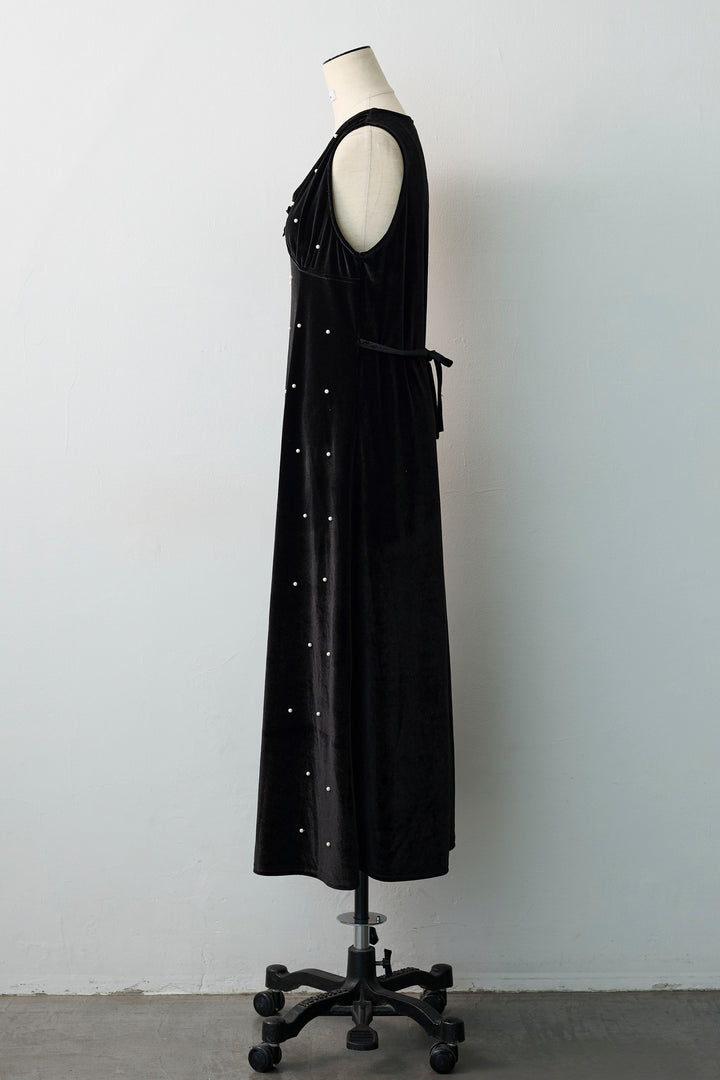 [予約]ベロアパールVネックロングワンピ