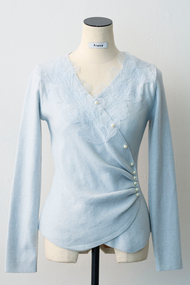 [予約]タックパールデザインレースニット