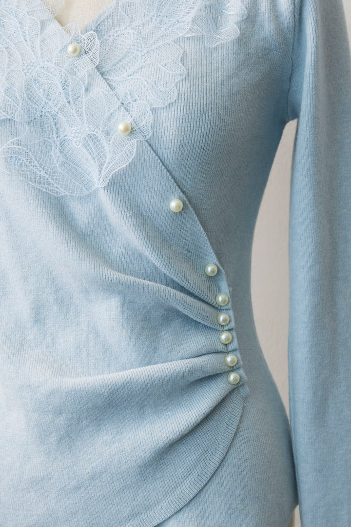 [予約]タックパールデザインレースニット