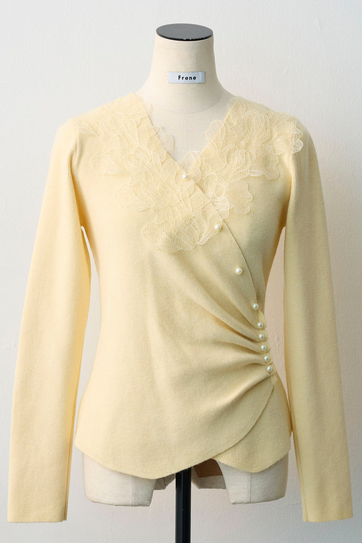 [予約]タックパールデザインレースニット