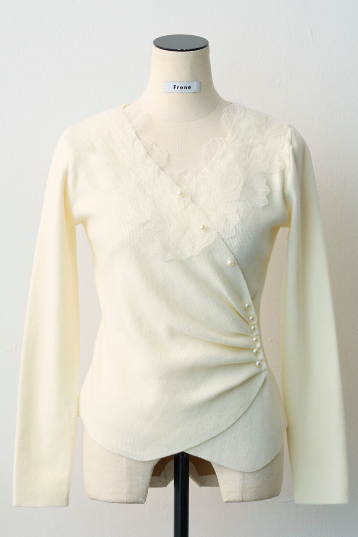 [予約]タックパールデザインレースニット