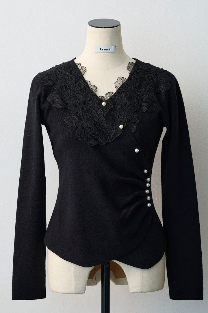 [予約]タックパールデザインレースニット