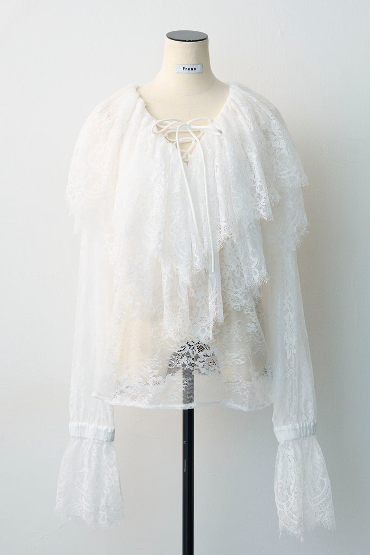 [予約]繊細レースレースアップフリルブラウス