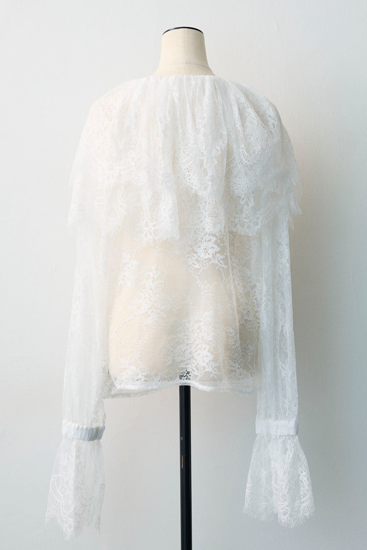 [予約]繊細レースレースアップフリルブラウス