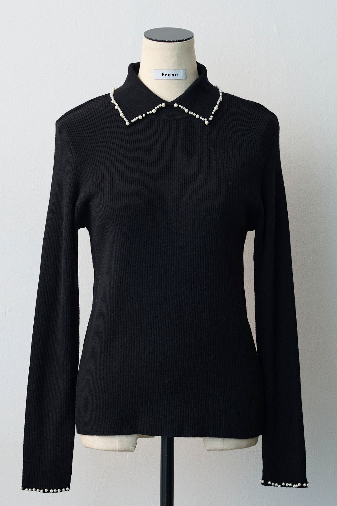 [予約]ビジューパール衿リブニット