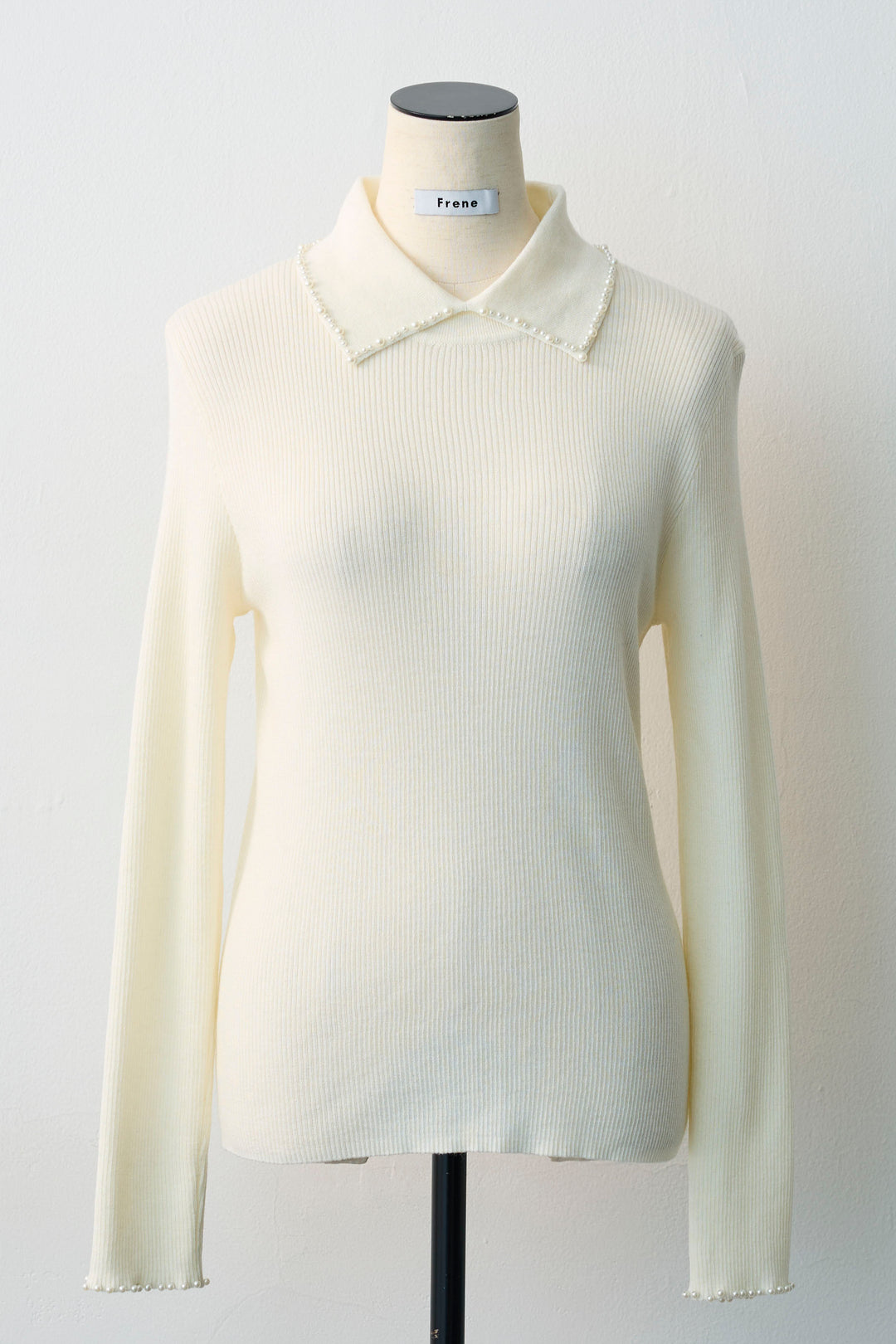 [予約]ビジューパール衿リブニット