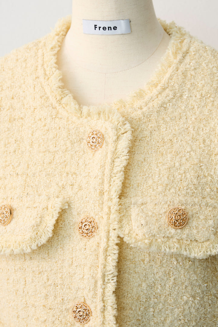 [予約]フリンジツイードゴールドボタンジャケット