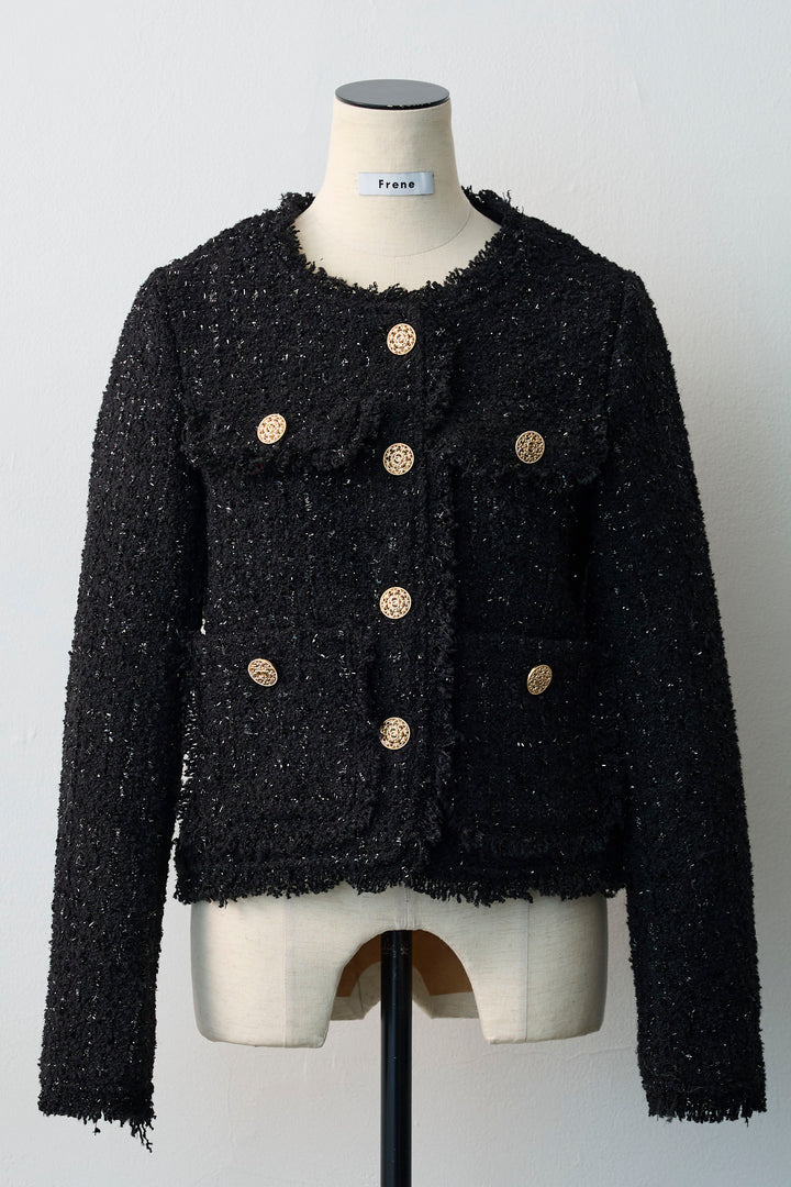 [予約]フリンジツイードゴールドボタンジャケット