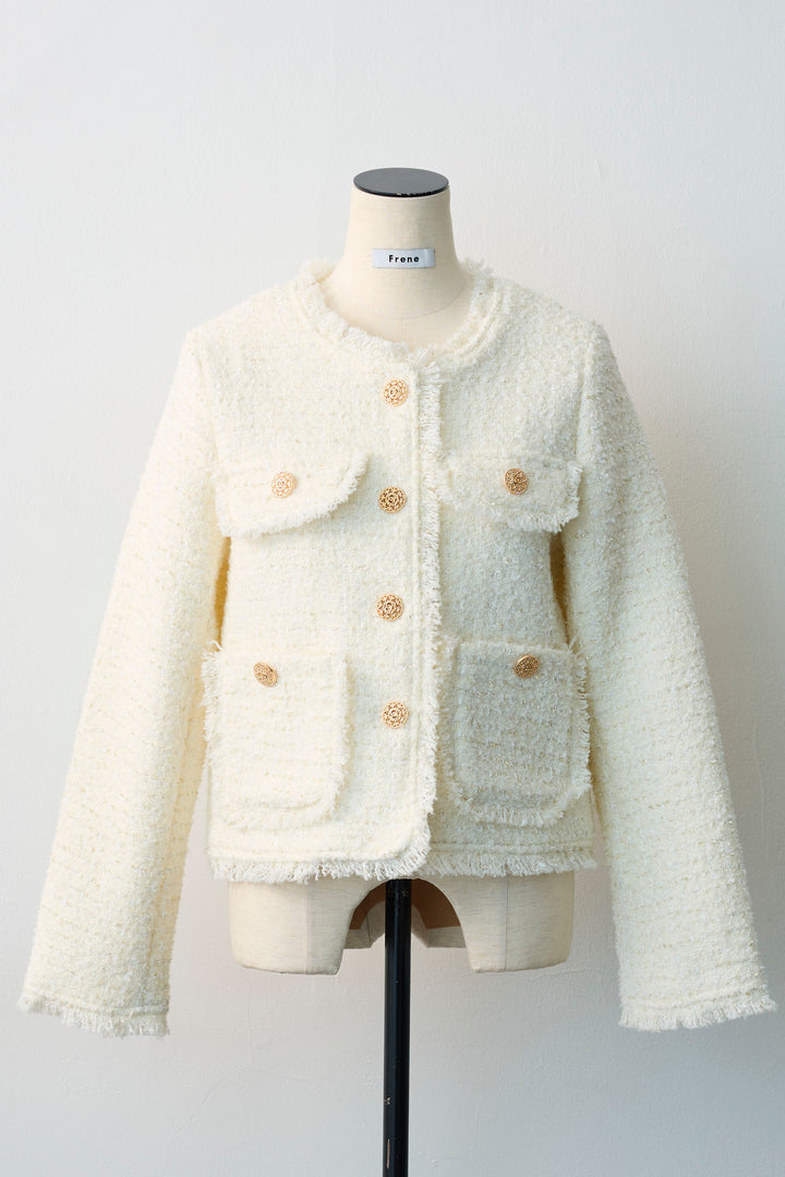 [予約]フリンジツイードゴールドボタンジャケット