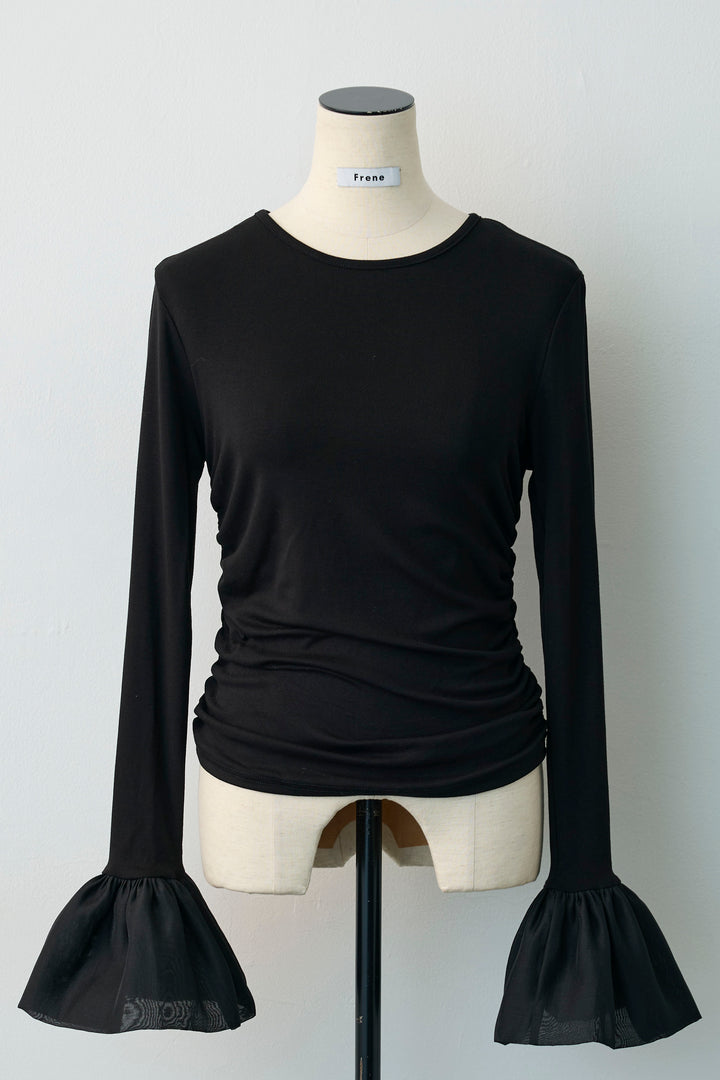 [予約]サイドギャザーフレアチュールカフストップス