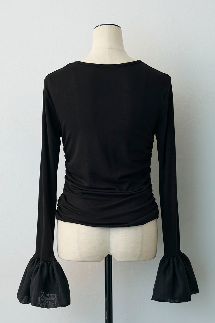 [予約]サイドギャザーフレアチュールカフストップス