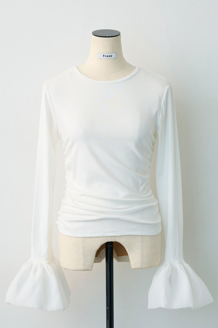 [予約]サイドギャザーフレアチュールカフストップス