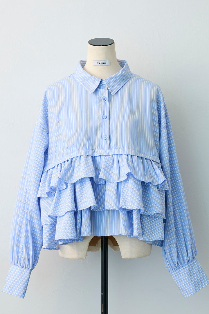 [予約]ストライプティアードフリルクロップドシャツ