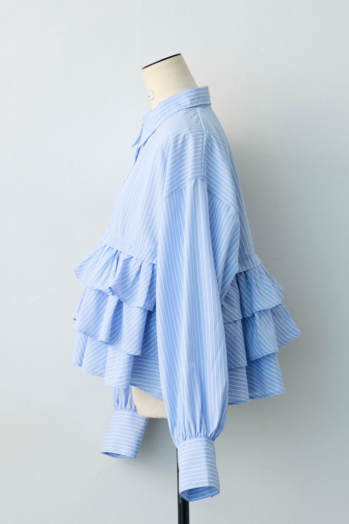 [予約]ストライプティアードフリルクロップドシャツ