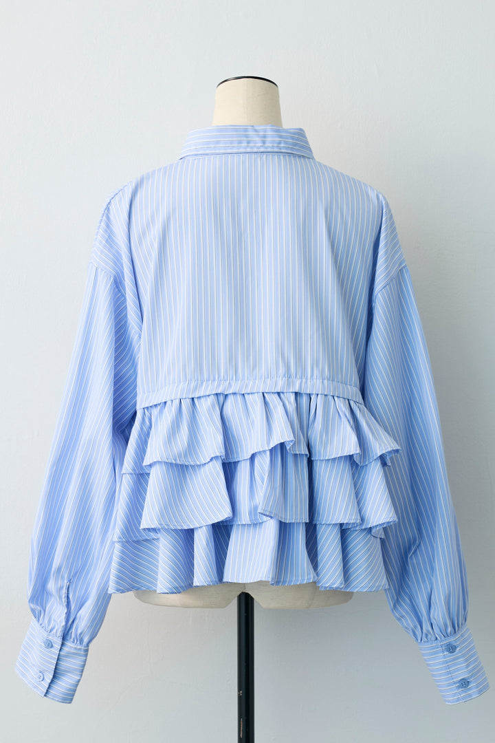 [予約]ストライプティアードフリルクロップドシャツ