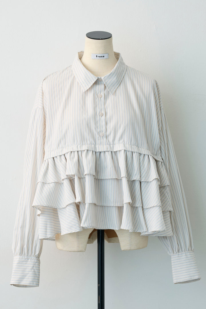 [予約]ストライプティアードフリルクロップドシャツ