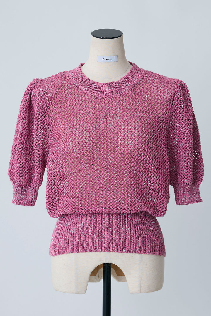 [予約]ラメ混パフスリーブハーフスリーブニット