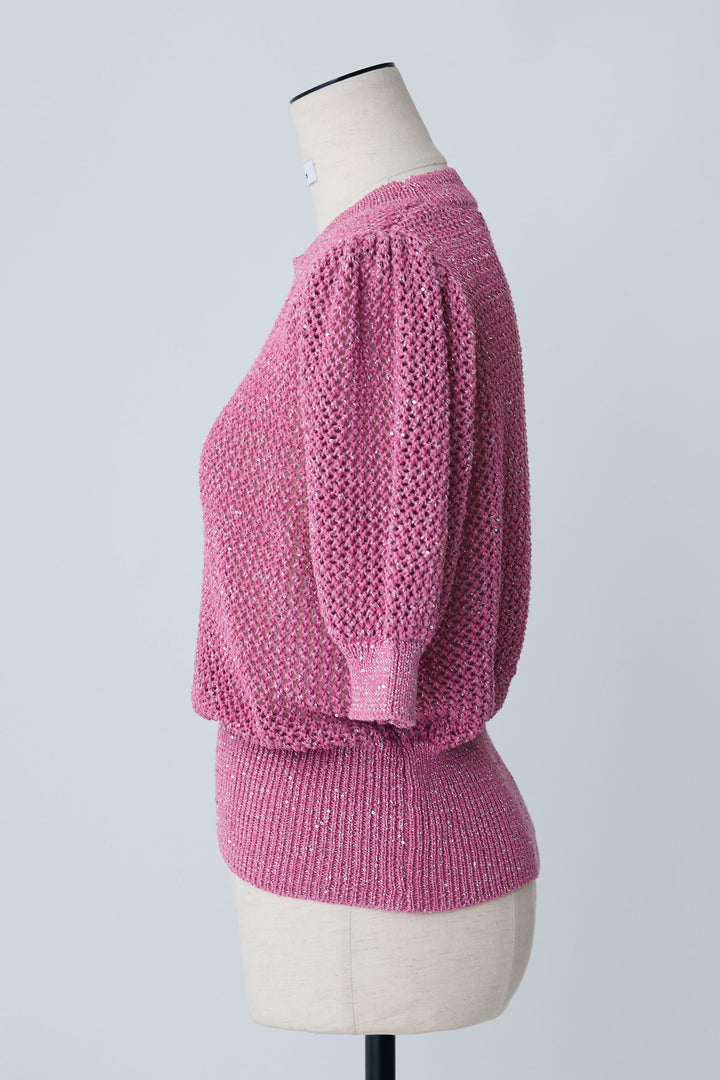 [予約]ラメ混パフスリーブハーフスリーブニット