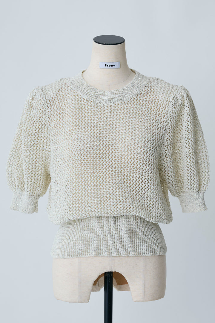 [予約]ラメ混パフスリーブハーフスリーブニット