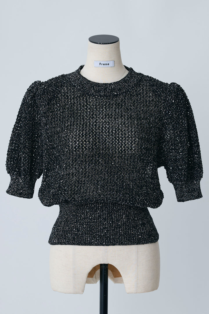 [予約]ラメ混パフスリーブハーフスリーブニット