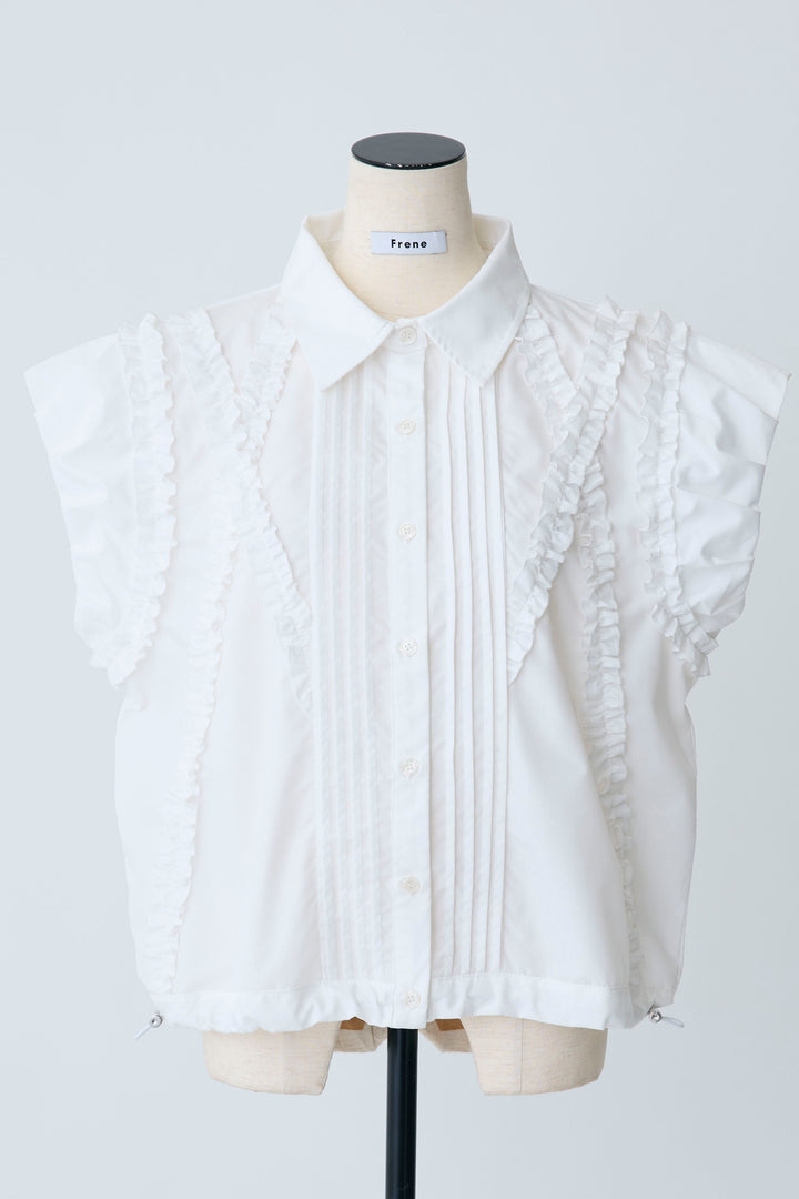 [予約]ミックスフリルピンタックサイドドロストブラウス