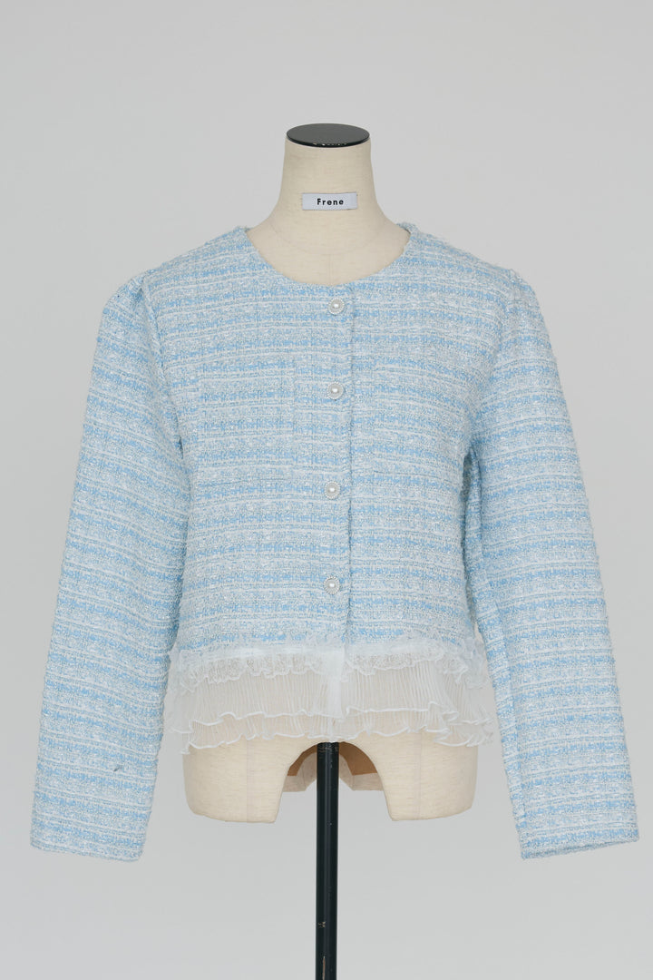 [予約]プリーツフリルヘムライトツイードジャケット