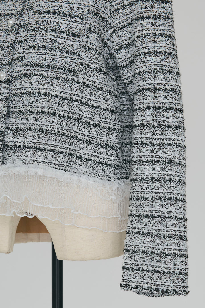 [予約]プリーツフリルヘムライトツイードジャケット