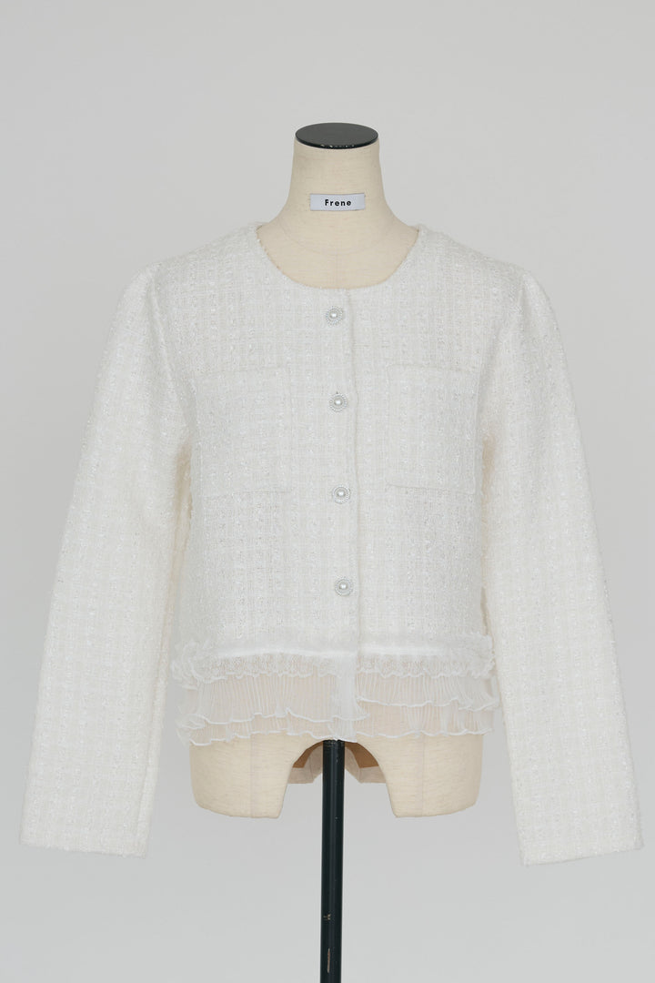 [予約]プリーツフリルヘムライトツイードジャケット