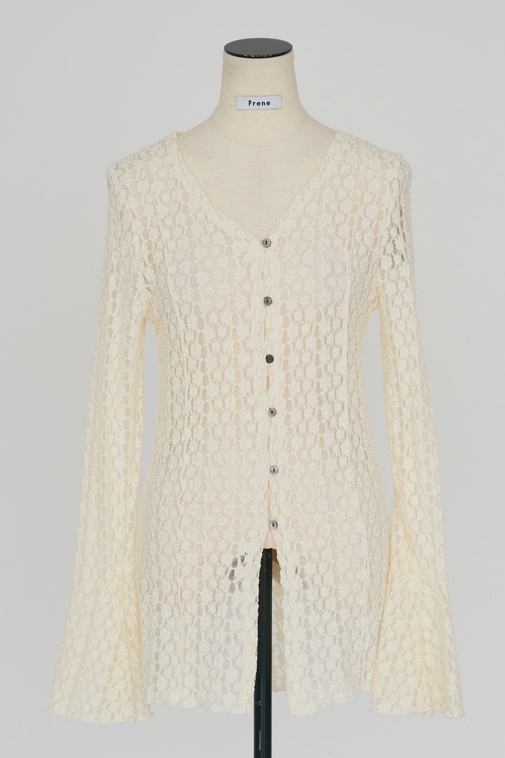 [予約]カットレースフラワーVネックカーデ
