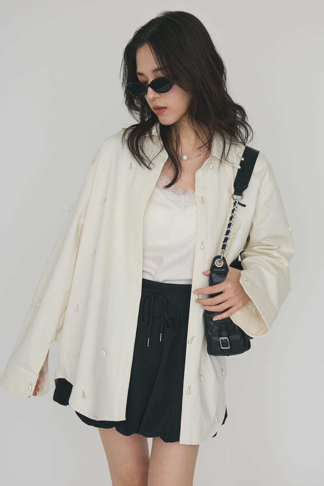 [予約]雫パールデザインオーバーシャツ