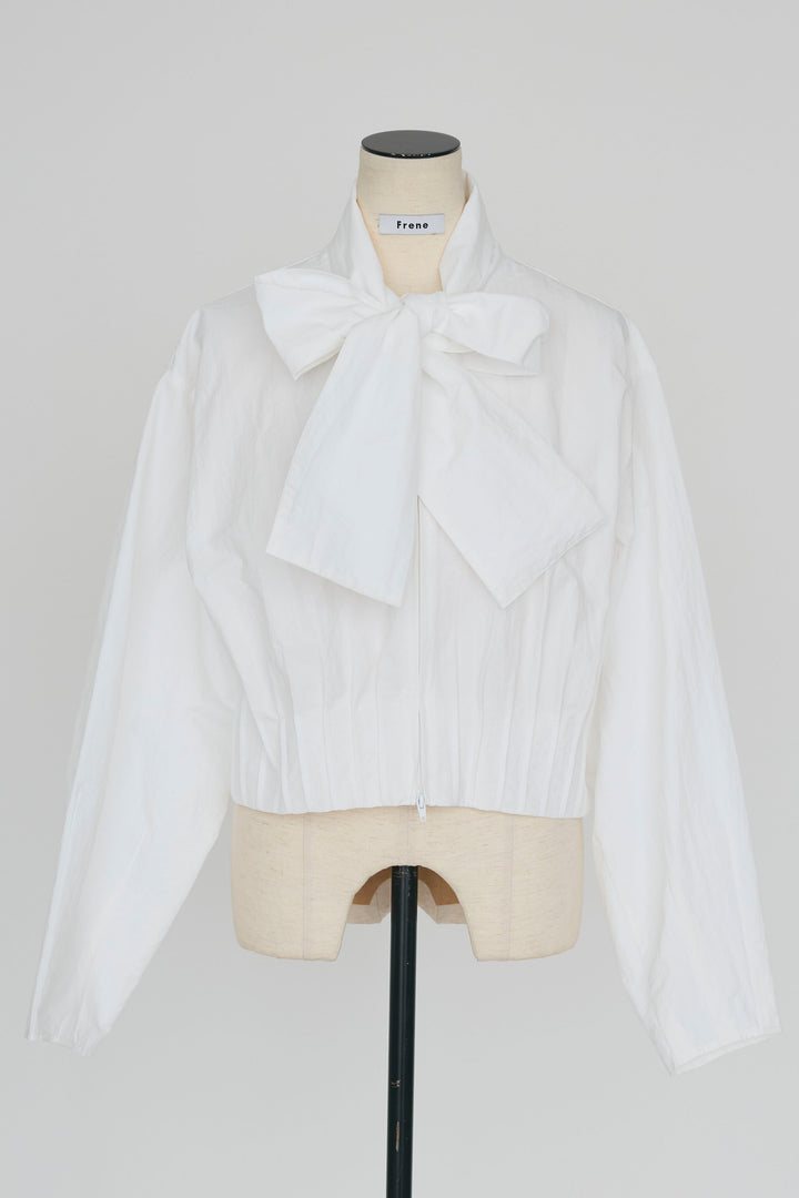 [予約]フロントファスナーヘムタックボウタイブラウス