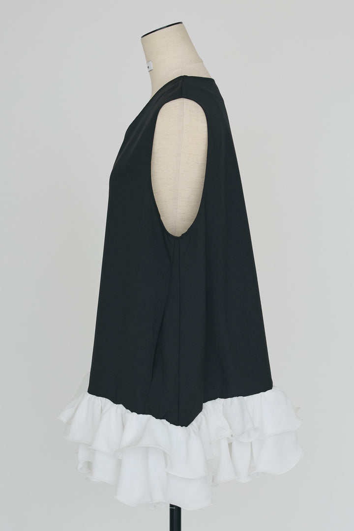 [予約]異素材フリルヘムVネックチュニック