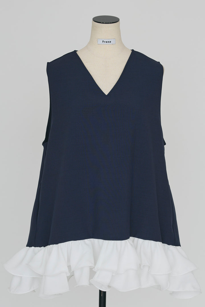 [予約]異素材フリルヘムVネックチュニック